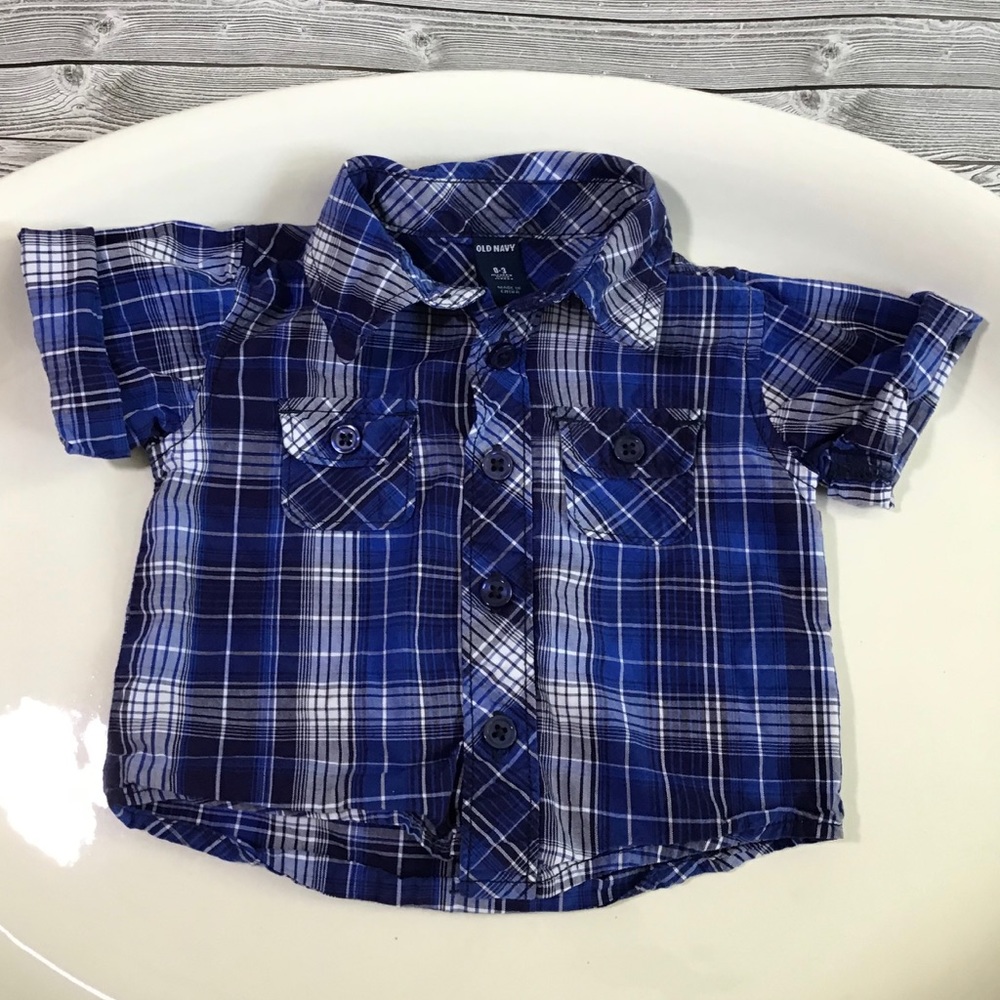- Old Navy baby boy 0-3 months blue plaid shirt